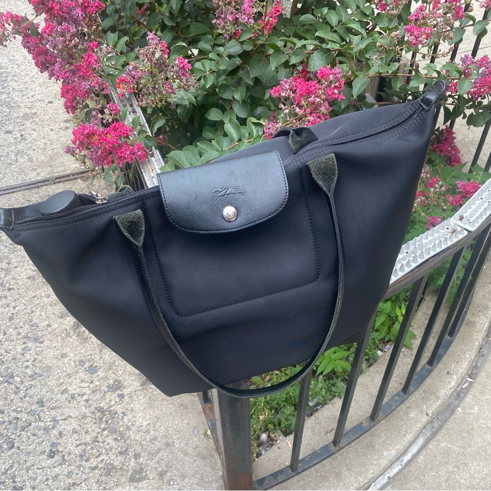 LONGCHAMP Frm FRANCE RARE BLACK NYLON LEATHER TOTE Handbag w LOCK OPTION GORG - Picture 1 of 14